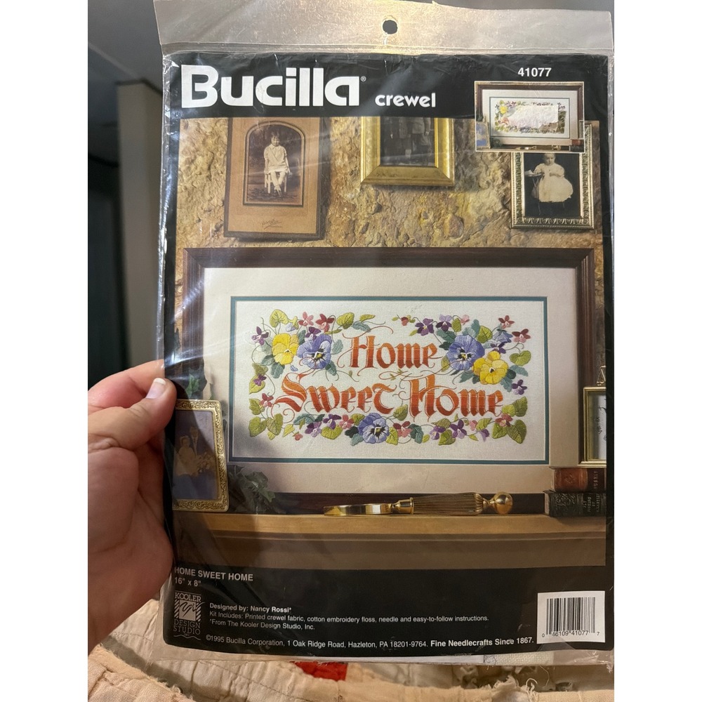 Vintage 1995 Bucilla Crewel Kit Home Sweet Home Nancy Rossi 41077 Floral Pansies